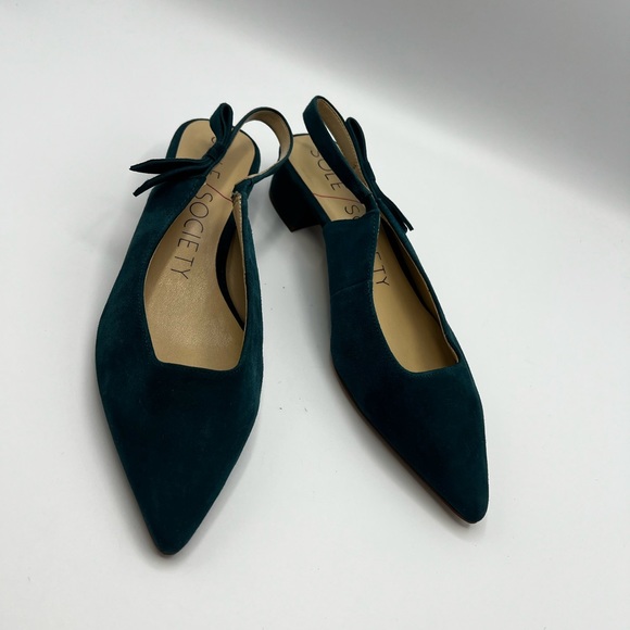 Sole Society Women’s Suede Blue Pointed Toe Sling Back Low Block Heel Shoes 6.5M - Picture 5 of 9